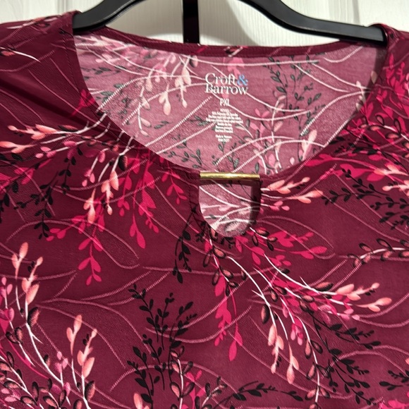 Croft & Barrow maroon floral branch pattern top shirt blouse size PXL - Picture 3 of 8